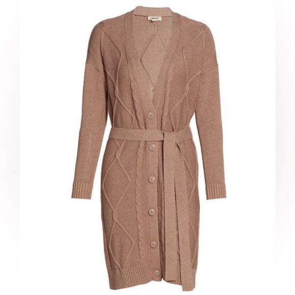 L’AGENCE NWT M Harleen Belted Cable-Knit Cardigan rustic brown nude midi long - Picture 6 of 8